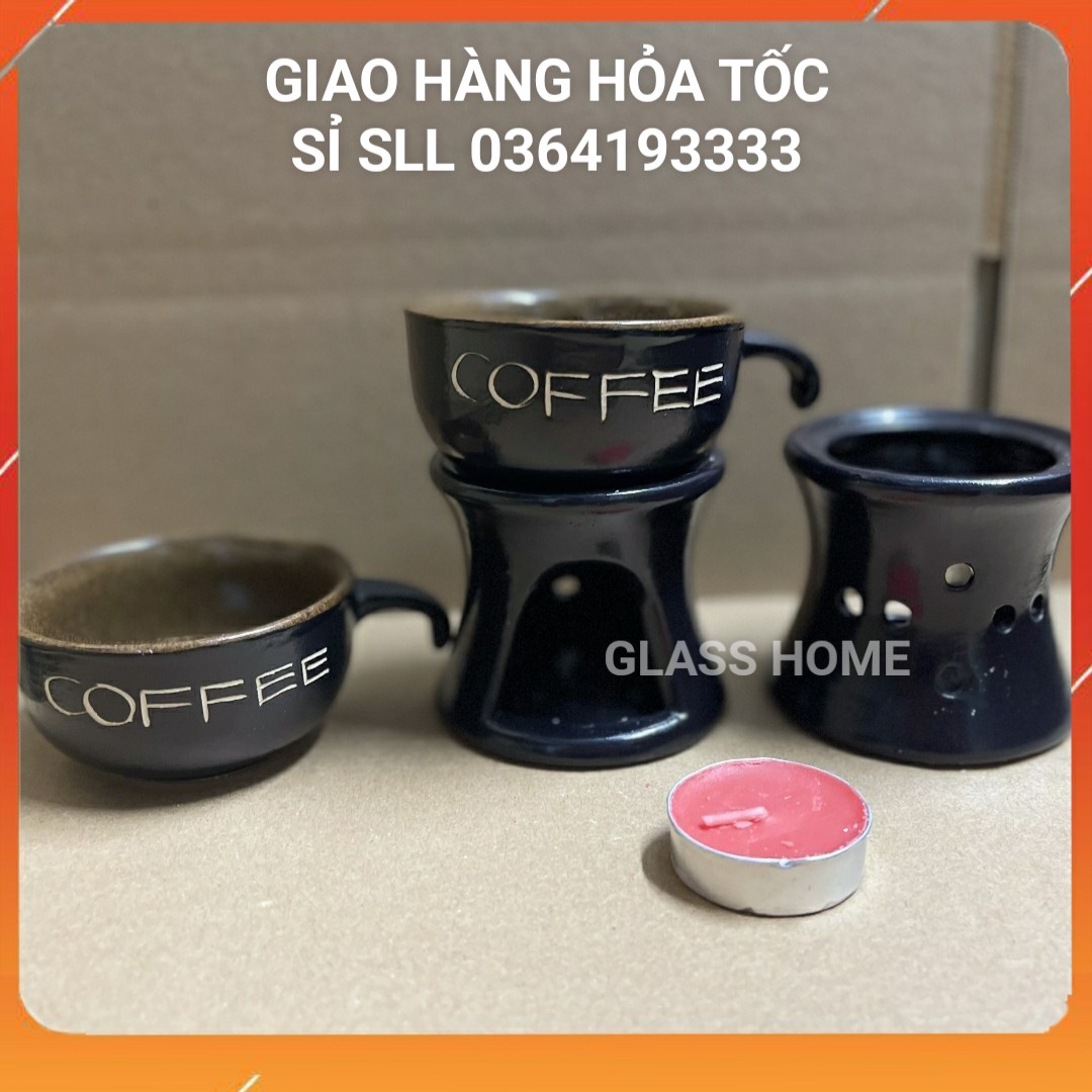 Ly cafe sứ kèm bếp đun Bộ bếp hâm nóng cafe bằng nến