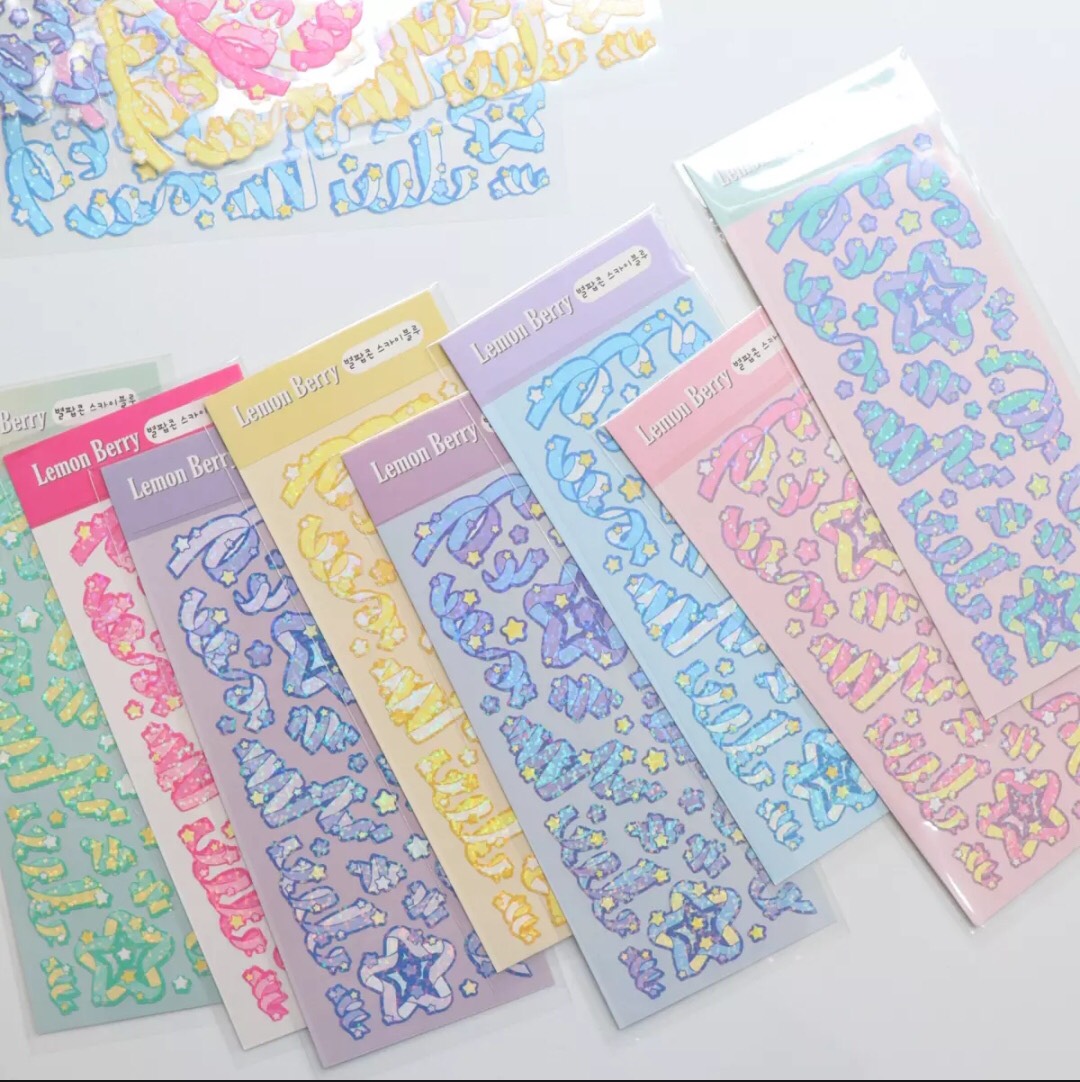 Set sticker ruy băng trang trí nhiều màu nhũ óng ánh trang trí toploader, nhật ký Canarystore54