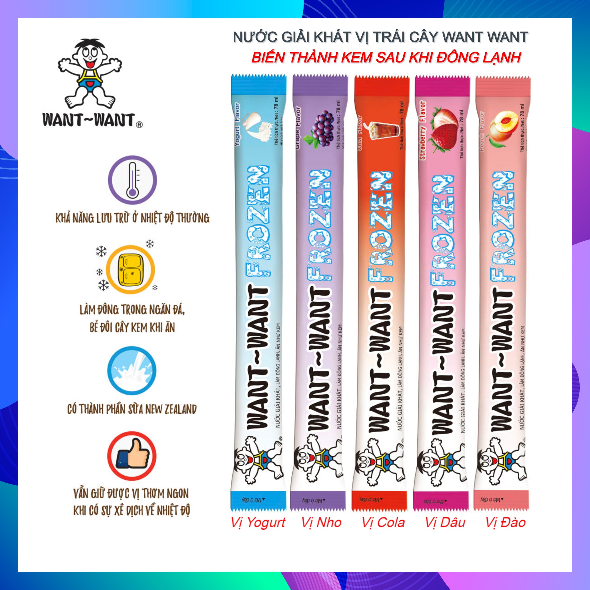 10 cây Bòn bon kem đá - Nước giải khát Want Want mát lạnh (mix đủ mùi vị)