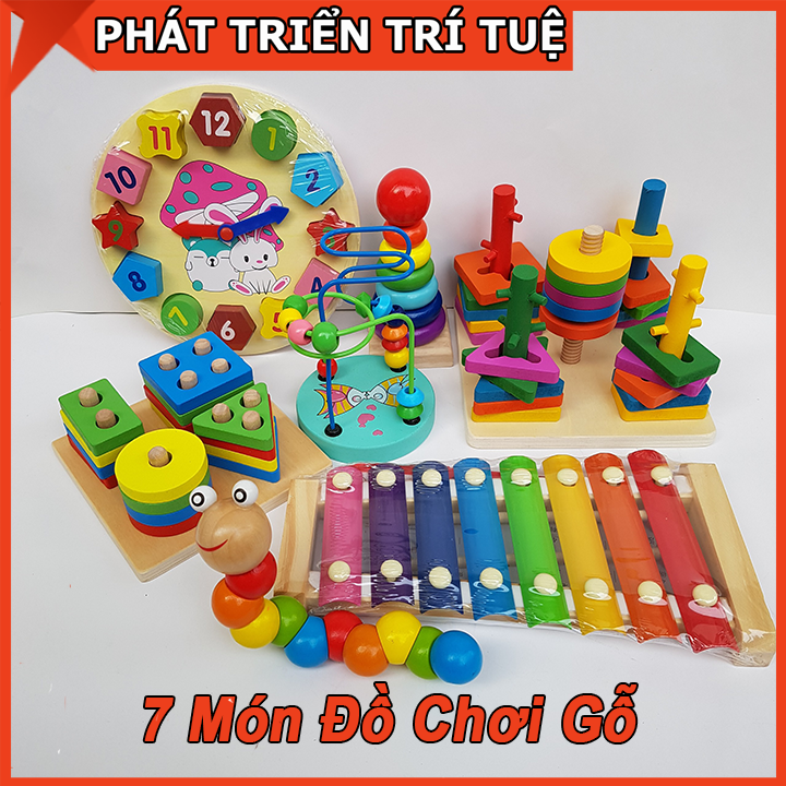 Combo 7 món đồ chơi gỗ phát triển trí tuệ cho bé
