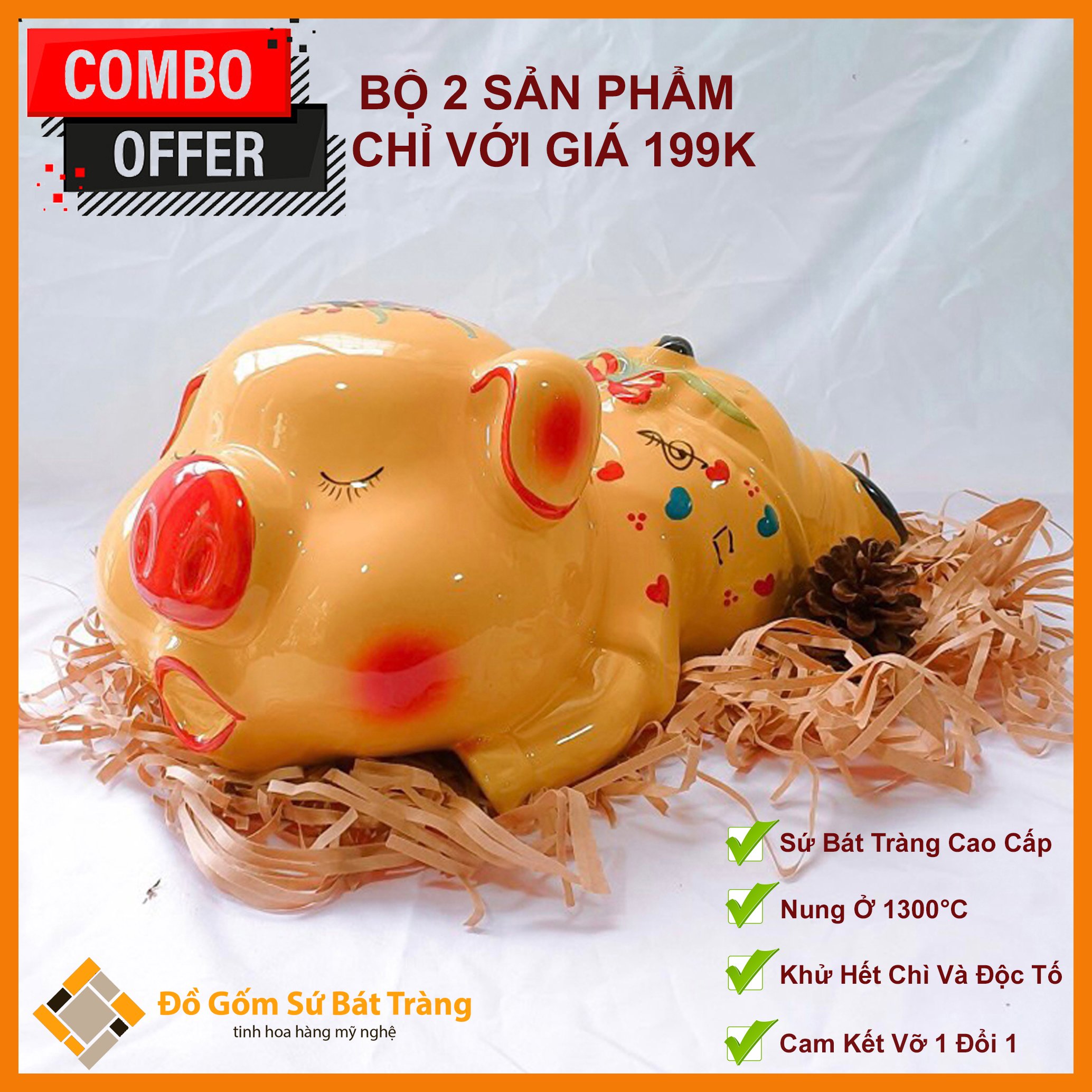 Heo sứ nằm ngủ Bát Tràng heo đất tiết kiệm lợn đất tiết kiệm heo đất mini