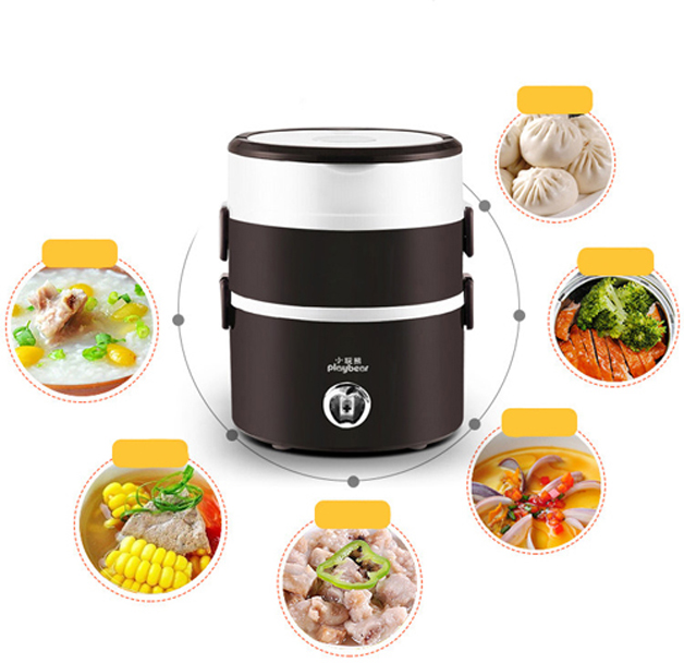 Hộp cơm hâm nóng cao cấp cắm điện ruột inox Playbear DFH-2019