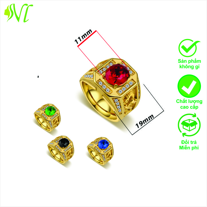 Nhẫn nam đính đá mạ vàng 18k chạm  rồng không đen xài nước tốt - Đẹp Là Vui