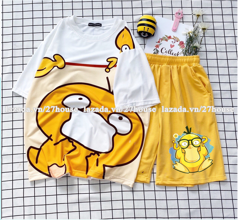 Đồ bộ hoạt hình unisex vịt vàng freesize dáng rộng