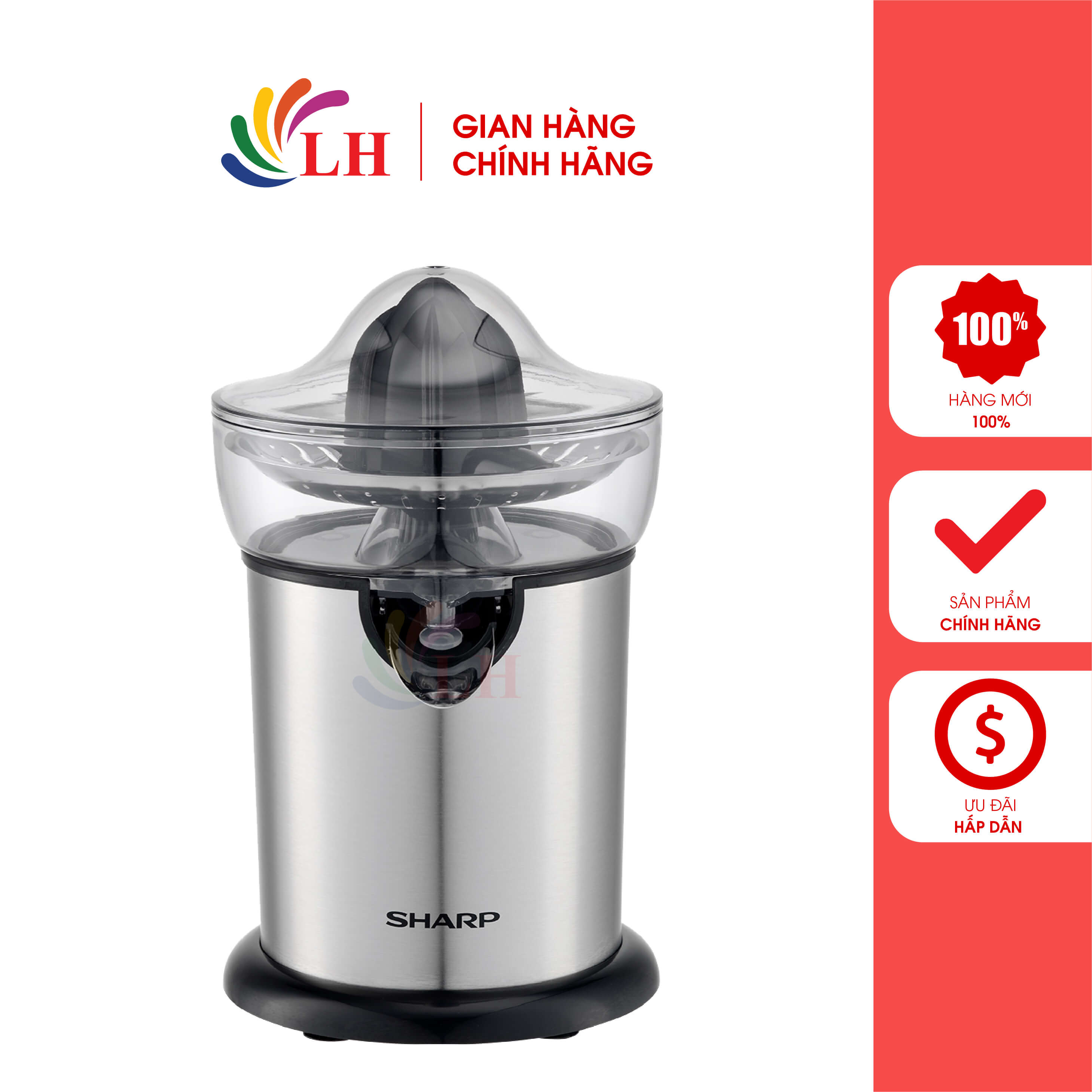 Máy vắt cam Sharp EJ-J130-ST - Hàng chính hãng - Công suất 130W, chất liệu inox cao cấp, đầu lọc bằng nhựa, trang bị lưới lọc tiện lợi