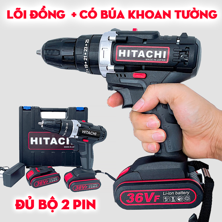Máy khoan pin hitachi 36v cầm tay – khoan 3 chế độ kèm bộ phụ kiện 24 chi tiết – máy khoan bắn ốc vít cầm tay bh 12 tháng