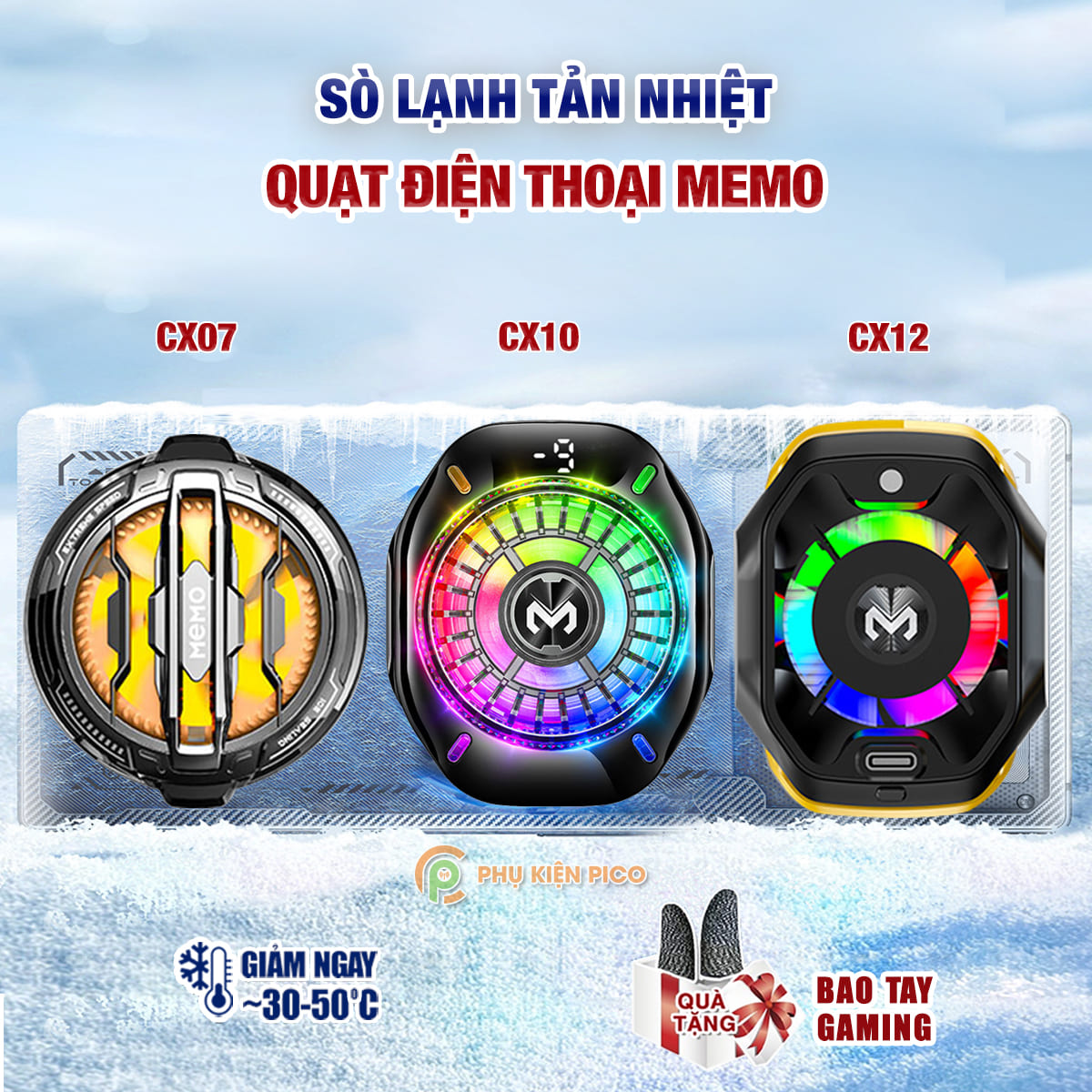 Quạt tản nhiệt điện thoại sò lạnh Memo CX12 / CX10 / CX07 / DL22 có màn hình hiển thị nhiệt độ Led RGB hỗ trợ chơi game