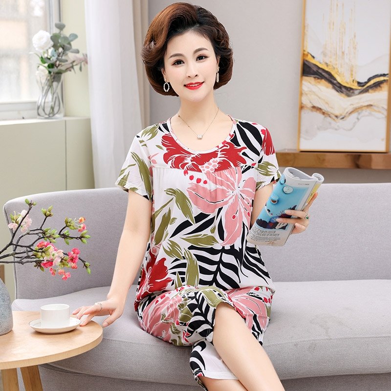 bộ mặc nhà trung niên nữ cho bà cho mẹ-Bộ lanh trung niên họa tiết đẹp- đồ ngủ nữ