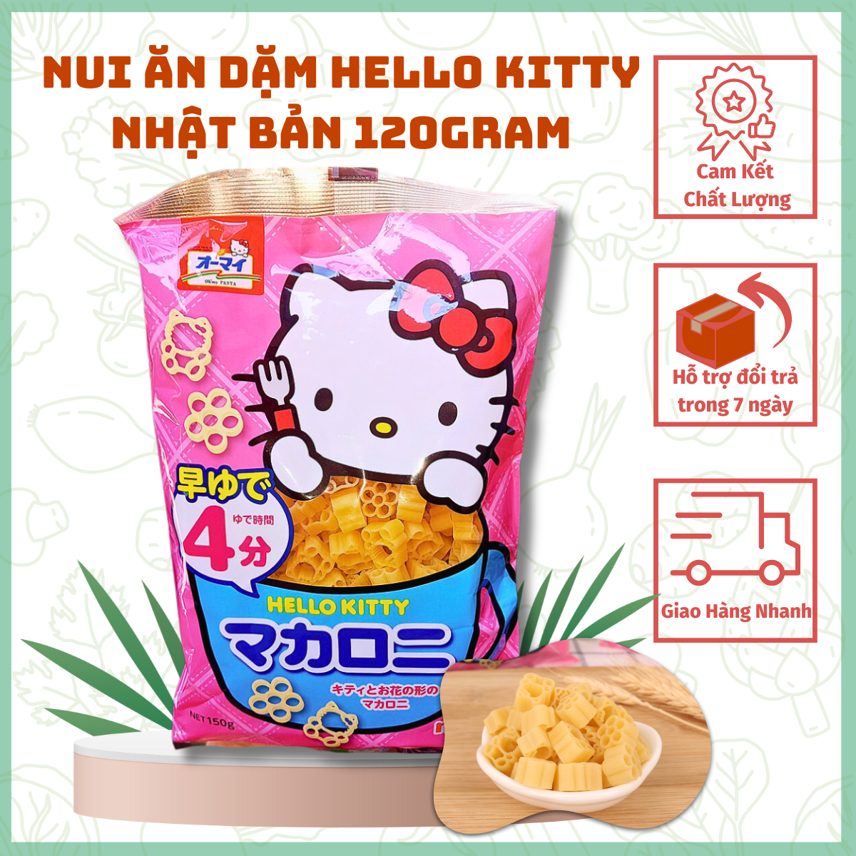 Nui Hello Kitty Nhật Bản cho bé 120gram - Nui ăn dặm hình hello kitty cho bé ăn dặm