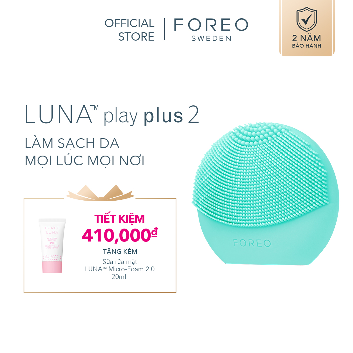 Máy rửa mặt FOREO LUNA Play plus 2 dành cho mọi loại da, theo dõi bằng APP - intl