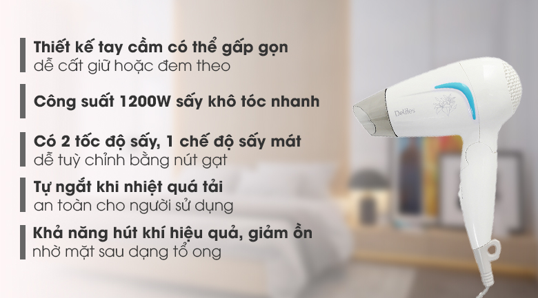Máy sấy tóc delrtys mst024 xanh