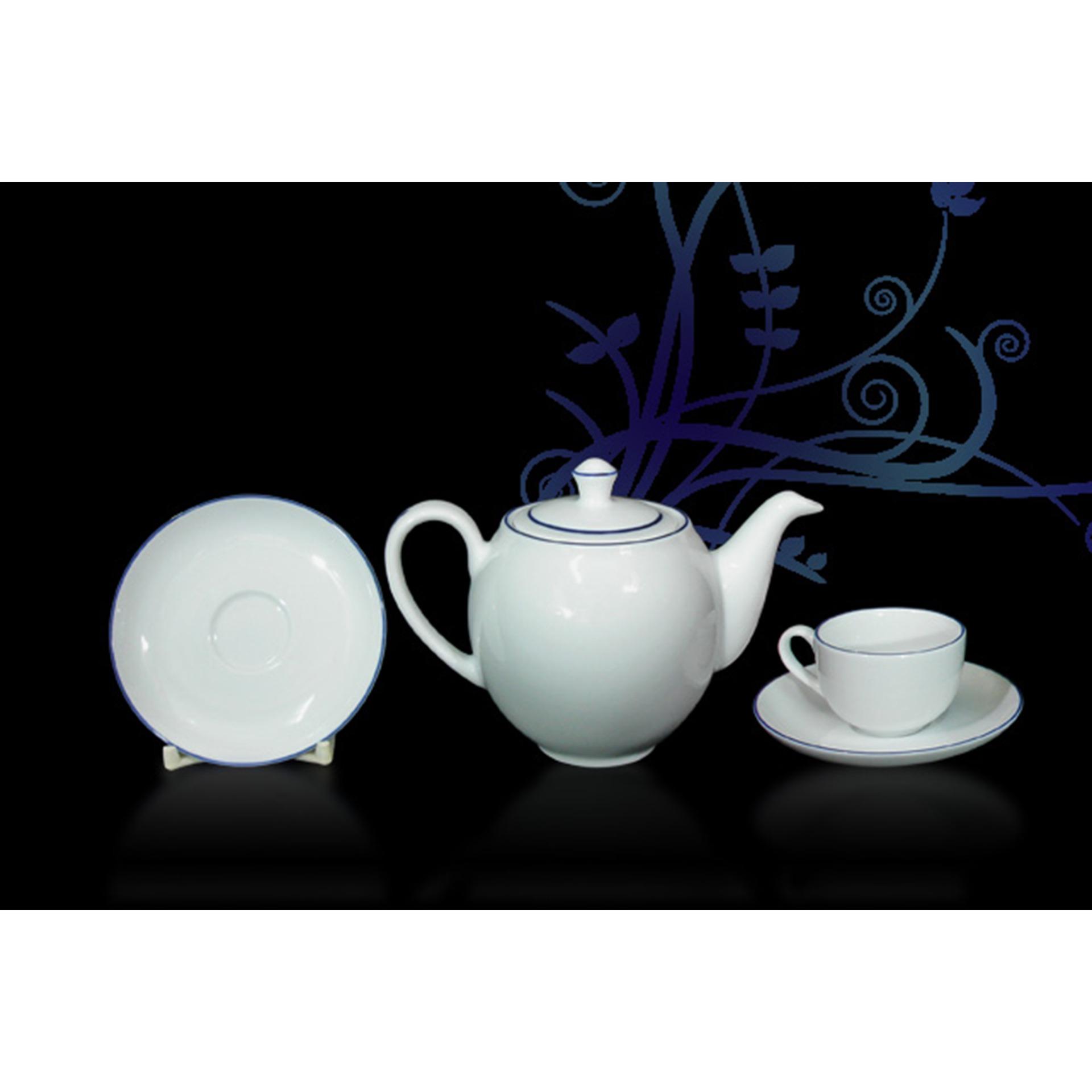 Bộ ấm trà gốm sứ cao cấp minh long 0.8 l came viền xanh dương hàng đẹp, sang trọng đãi khách, quà tặng - 6 tách