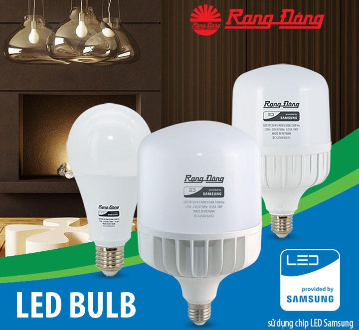Đèn Led Bulb 50W 40W 30W 20W Rạng Đông & VinaSun hình trụ sử dụng chip led samsung quang thông rộng độ phủ sáng cao bảo vệ mắt tối ưu