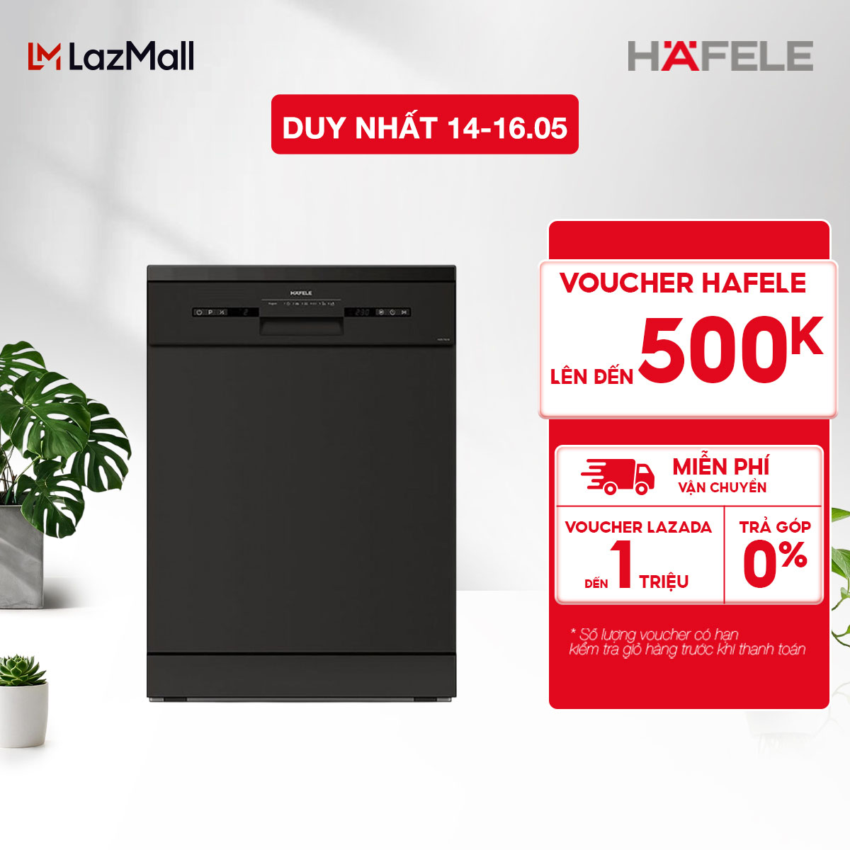Máy rửa bát độc lập Hafele HDW-F601B - 14 bộ, màu đen, kích thước 597x775x601mm