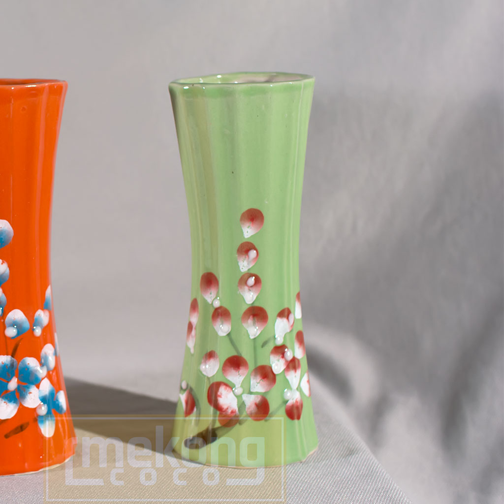Bình/lọ cắm hoa gốm Bát Tràng dạng đốt tre 20cm men bóng