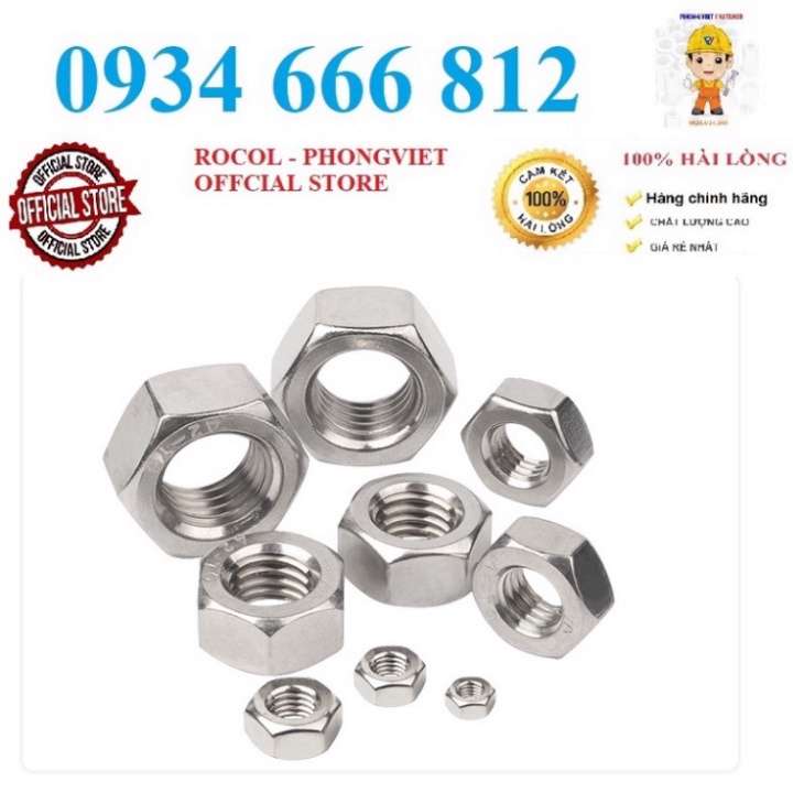Set 10 cái m3-m12 ecu lục giác inox201 m3-m12