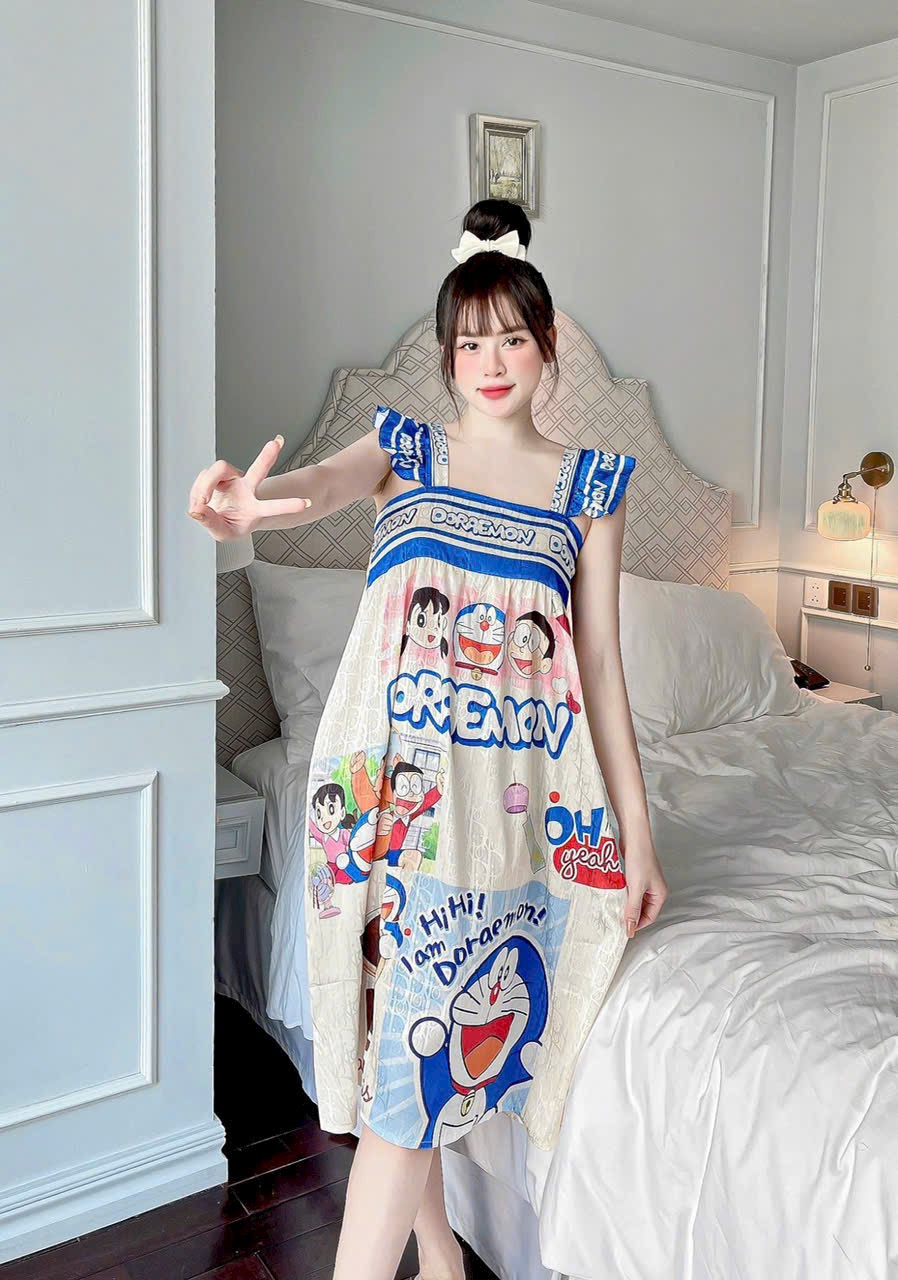Đầm ngủ lụa xước hai dây thiết kế cánh tiên siêu xinh meoz store