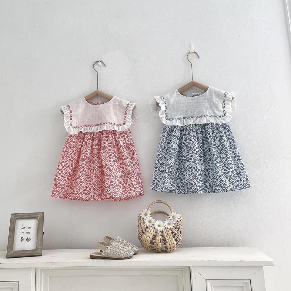 Váy bé gái babydoll hoa nhí cổ vuông bèo 6- 26kg