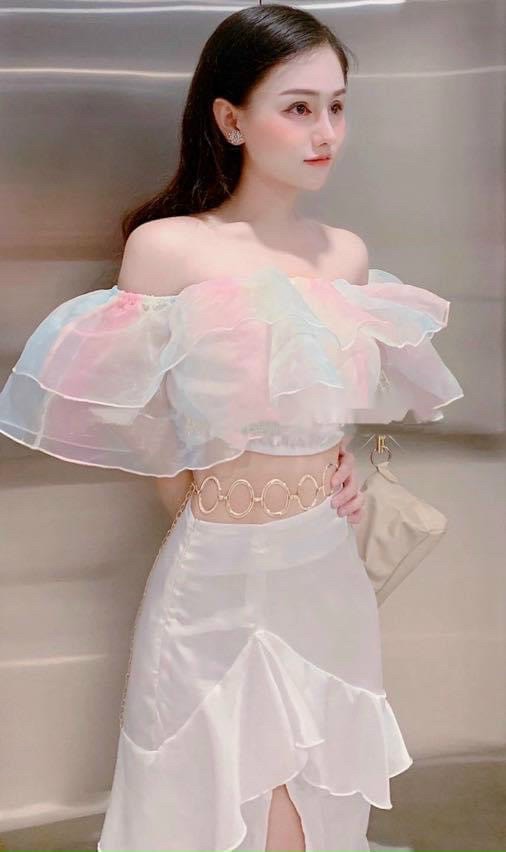 Áo kiểu bẹt vai voan kiếng phối màu loang cực xinh , chất voan kiếng mềm mịn