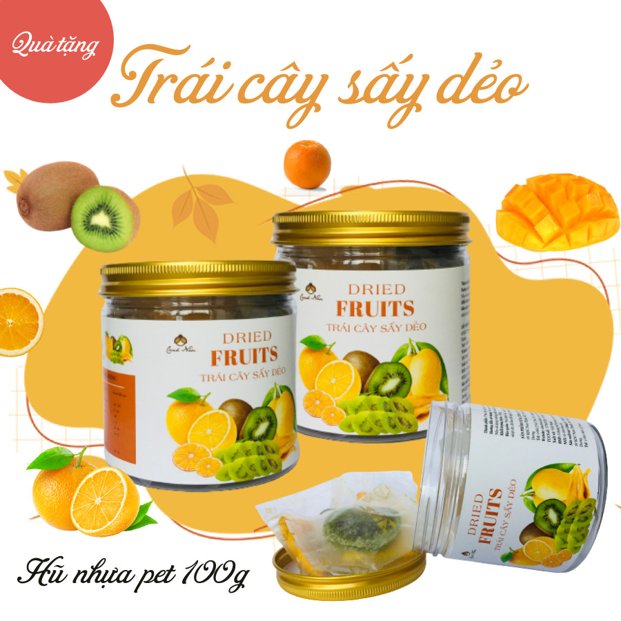 [Giá dùng thử] Trái cây sấy dẻo thập cẩm (Xoài, Kiwi, Cam, Tắc) - Hủ pet 100g - SHE Chocolate - Trái cây tưới sấy dẻo vẫn giữ nguyên dưỡng chất, mềm dẻo thơm ngon. Thích hợp ăn vặt hoặc làm quà tặng