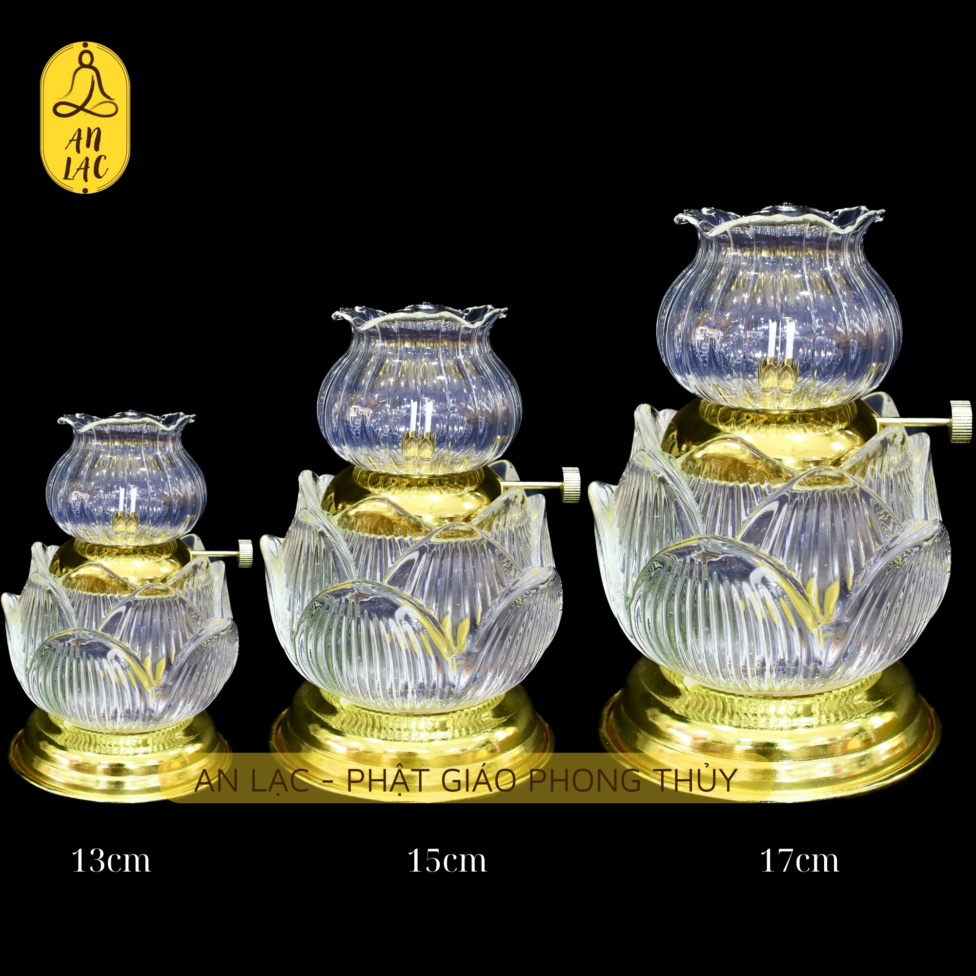 Đèn dầu 09 - mầu hoa sen thủy tinh trắng - 3 kích thước và dầu thắp cát tường mã lai