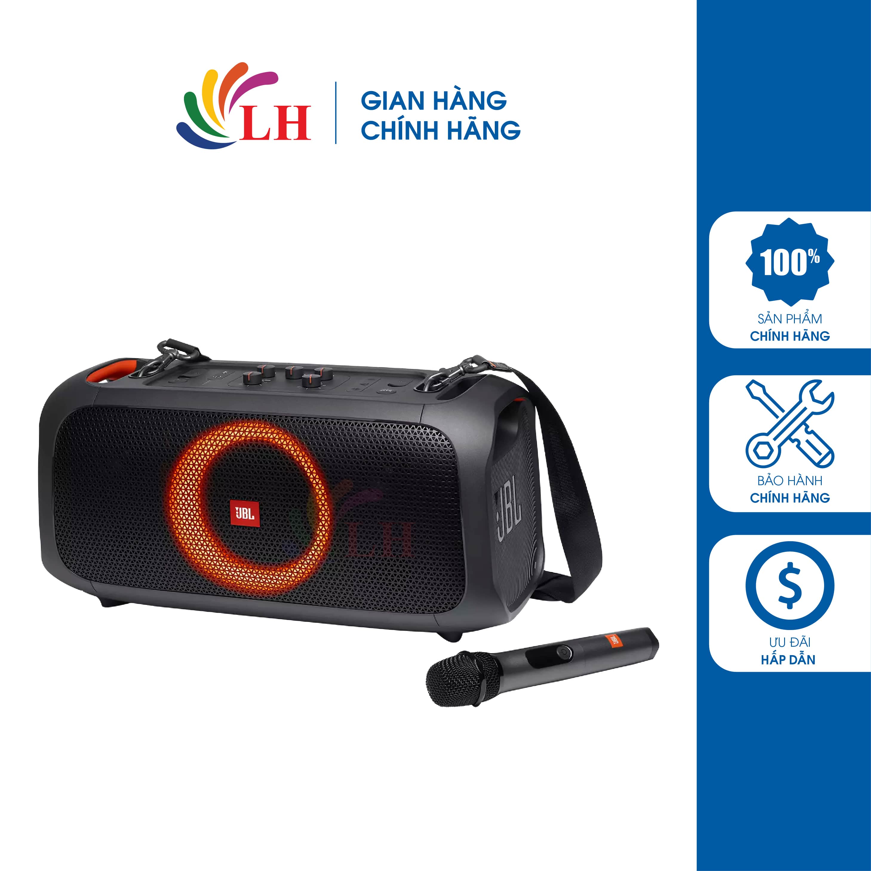 Loa bluetooth jbl partybox on-the-go jblpartyboxotgas2 - hàng chính hãng - công suất lên đến 100w, jbl pro sound