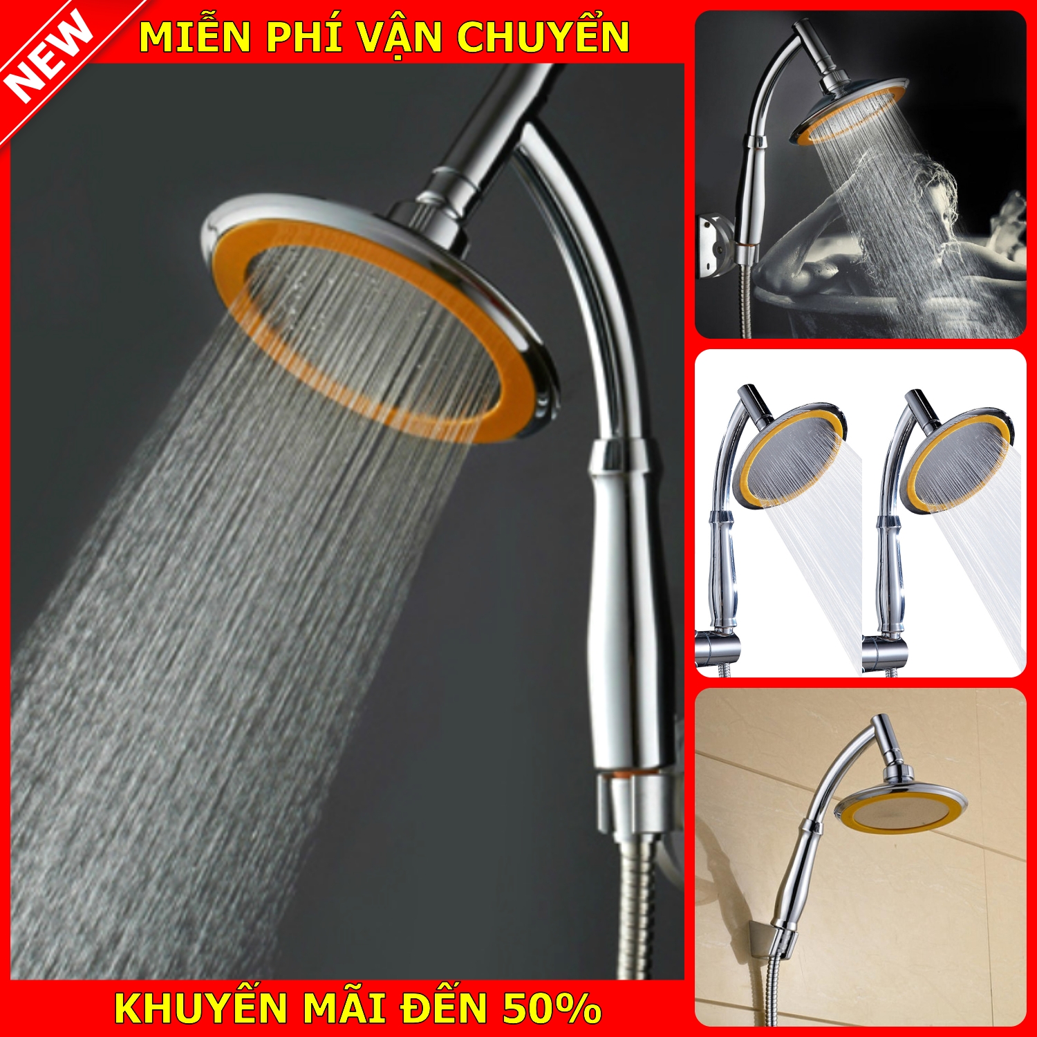 Bộ vòi hoa sen tăng áp T25T6 loại to mặt bát Inox 15cm Trọn bộ tay sen tăng áp+ dây inox dài 150cm+ đế cài xoay 360 độ tiết kiệm nước màu trắng bào hành 12 tháng