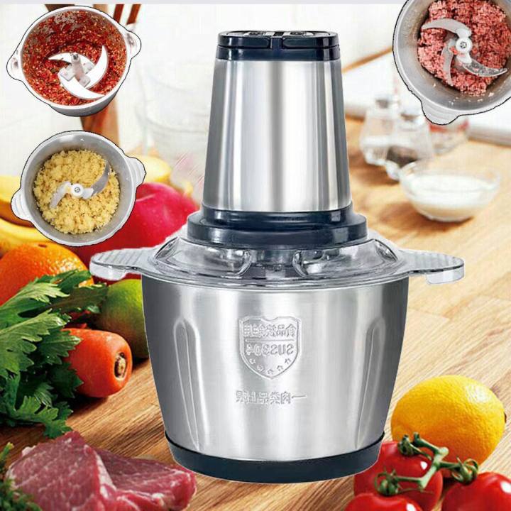 Máy xay thịt cối inox 4 lưỡi đa năng công suất lớn- xay thịt xay tỏi ới xay rau củ quả máy xay thịt cối inox 304 máy xay thịt cối inox dung tích 2ll
