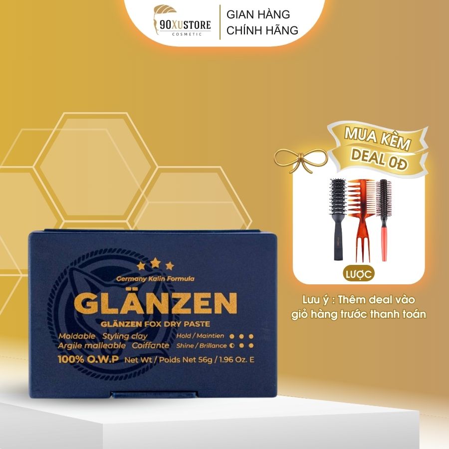 Sáp vuốt tóc nam Glanzen Fox Dry Patse 30Shine chính hãng 56g giữ nếp linh hoạt bổ sung độ ẩm tự nhiên