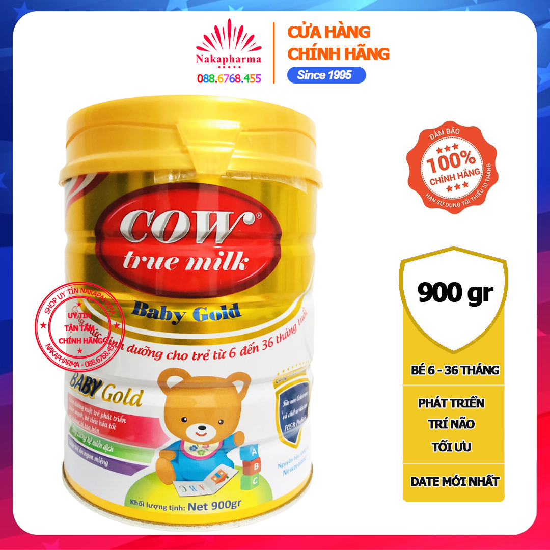 Sữa bột Cow True Milk Baby Gold 900g [6-36 tháng] – Tăng cường miễn dịch, đường ruột khỏe mạnh, tiêu hóa tốt, không táo bón