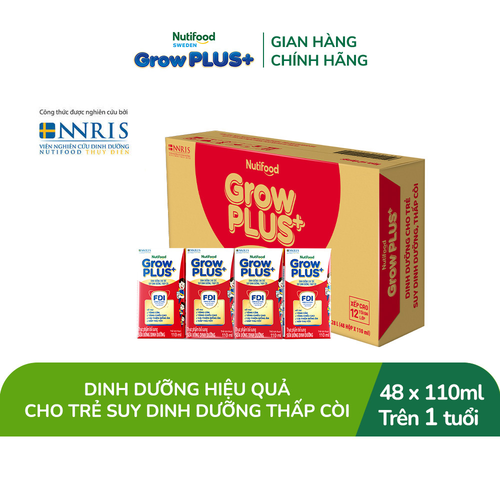 Combo 2 Thùng Sữa Nước Pha Sẵn Nutifood GrowPLUS+ Suy Dinh Dưỡng - Hỗ Trợ Tăng Cân, Tăng Chiều Cao - Trên 1 tuổi  (48 Hộp x 110ml) (Bao bì tùy đợt nhập hàng)