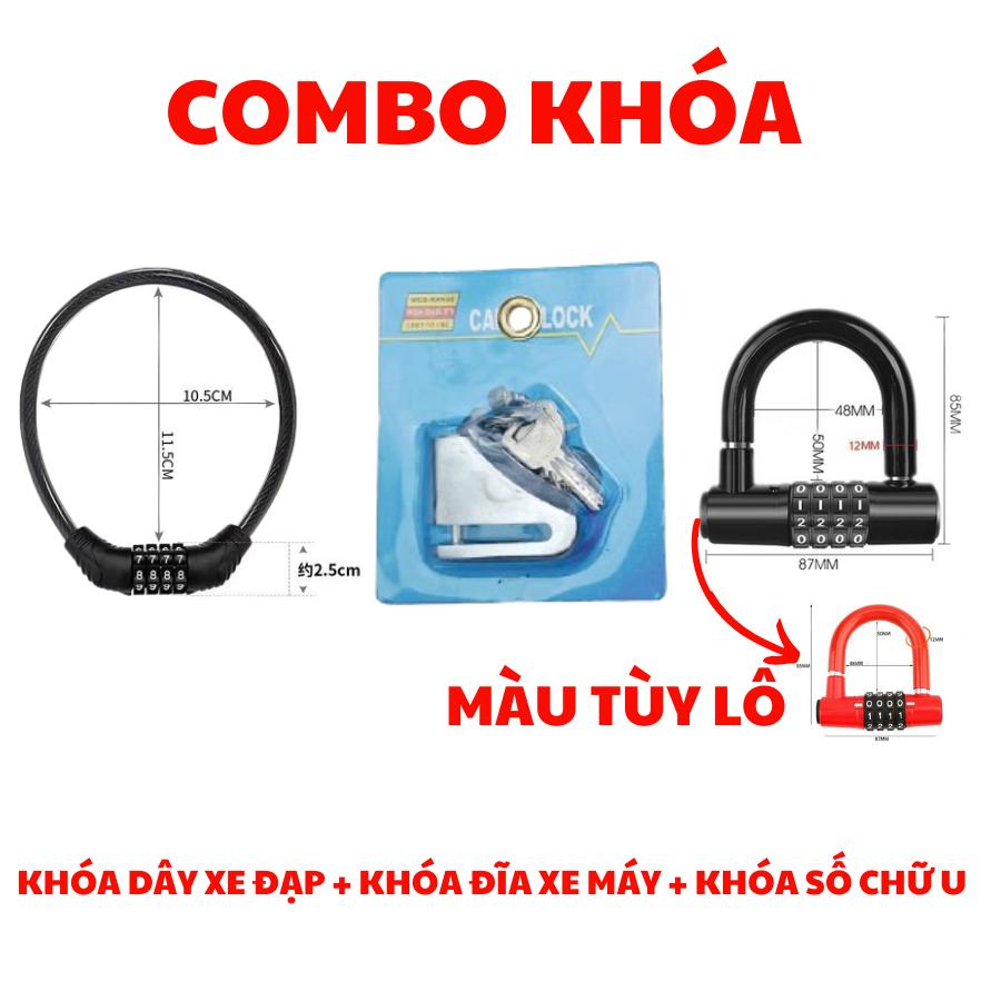 Combo khóa gồm khóa đĩa xe máy, khóa số dây xe đạp, khóa số chữ U, khóa chống trộm khóa nhà, khóa xe máy, khóa xe đạp, khóa xe đạp điện