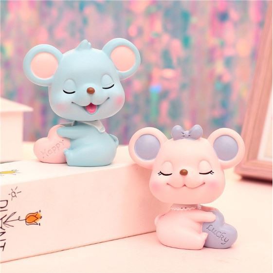 Phụ kiện bánh sinh nhật bánh kem - cặp đôi chuột xanh hồng trang trí bánh
