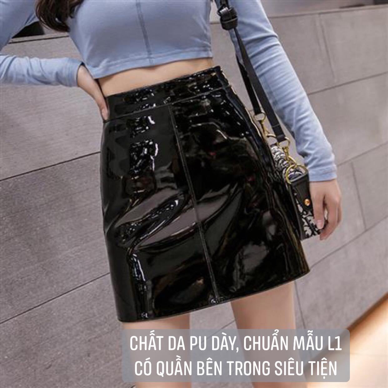 Chân Váy Da Bóng Lưng Cao Có Quần Trong (VIDEO, ÁNH THẬT)
