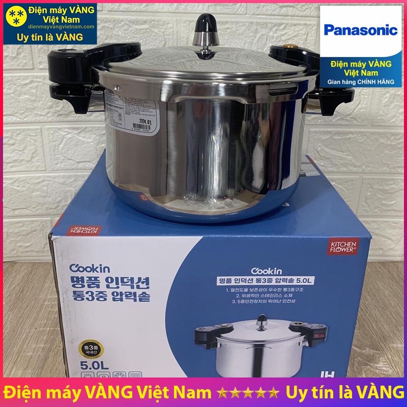 Nồi áp suất bếp từ Hàn Quốc inox Kitchen Flower Platina dung tích 5 lít đúc liền