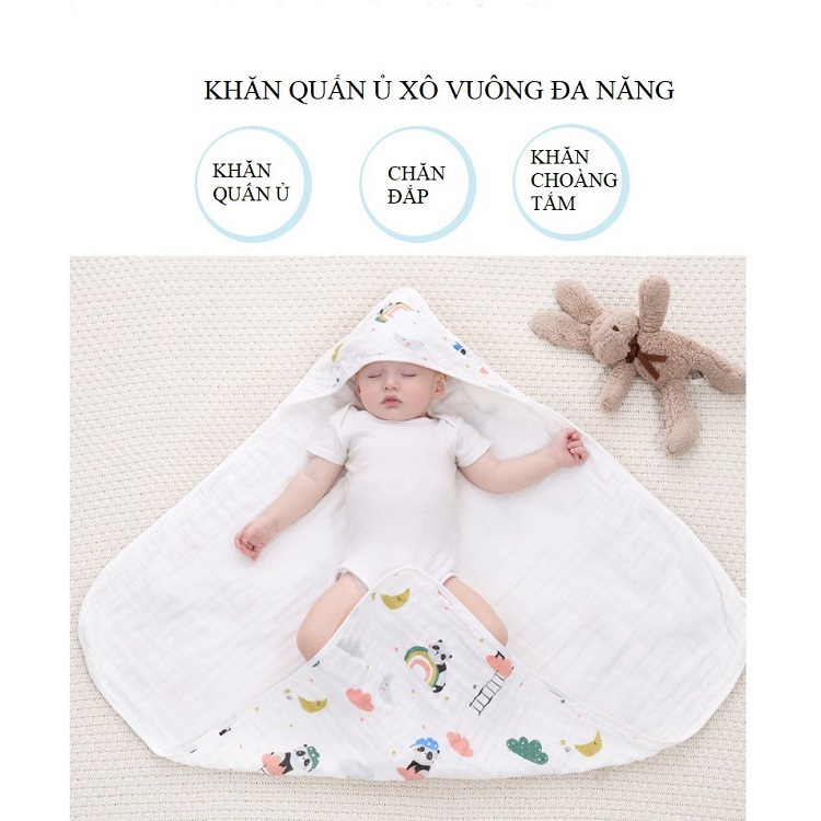Khăn quấn ủ xô vuông Organic cho bé sơ sinh, Ủ vuông chất liệu xô cho bé trai bé gái