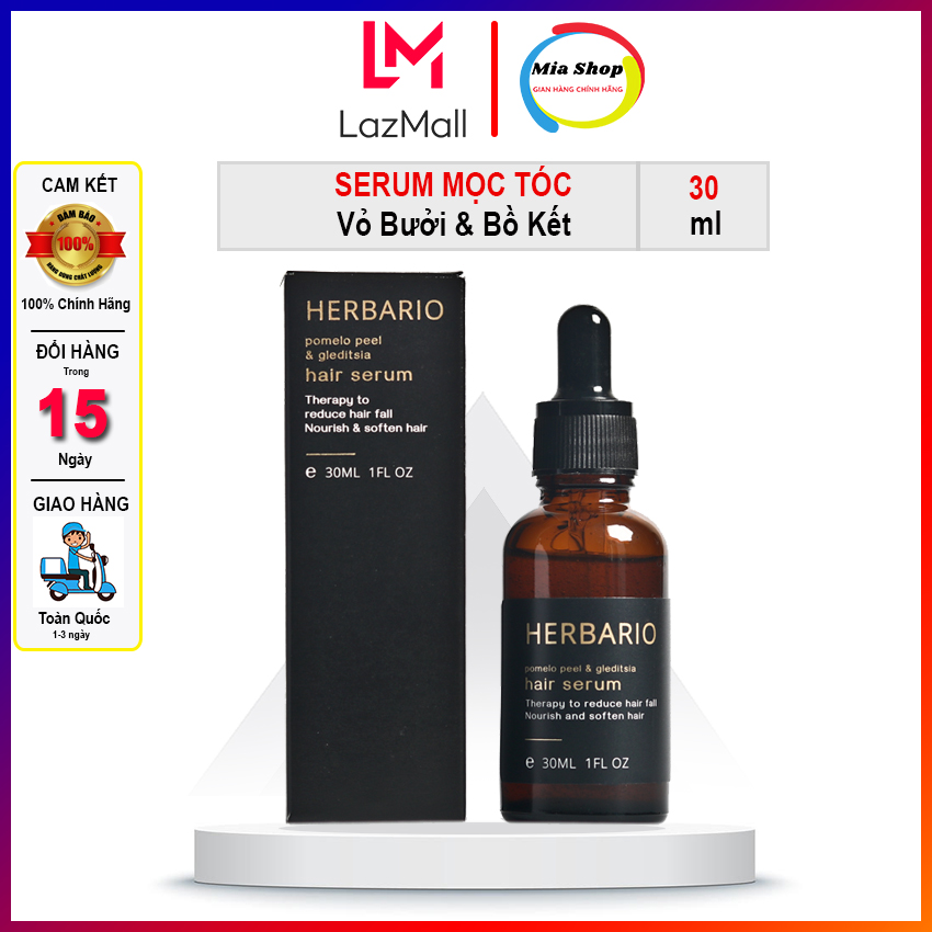 Serum mọc tóc HERBARIO vỏ bưởi & bồ kết 30ml giúp giảm rụng tóc, mọc tóc dài và nhanh