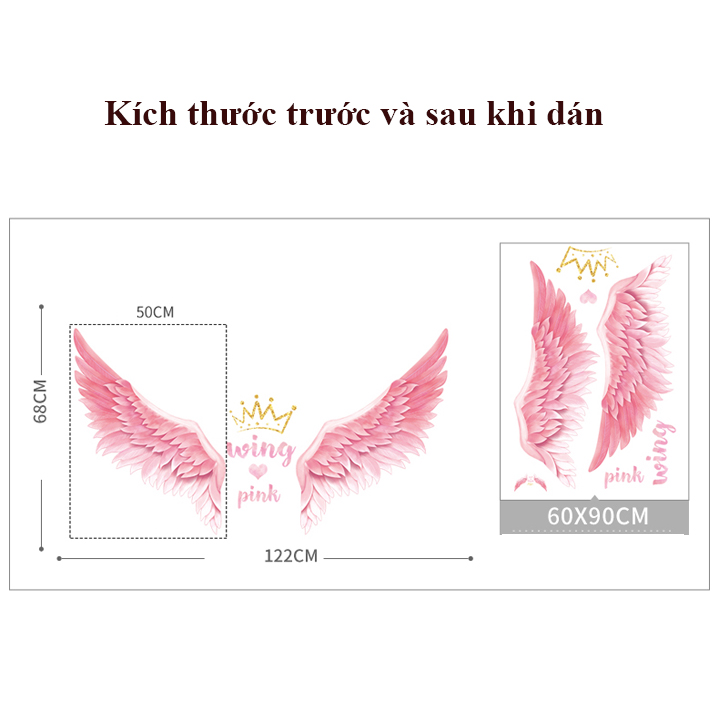 Decal dán tường cánh chim thiên thần 3d qr9221