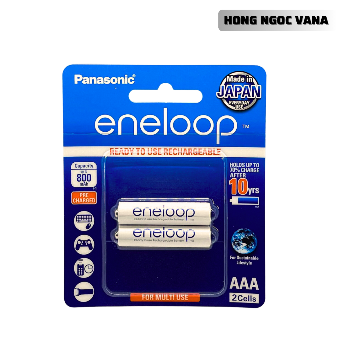 Vỉ 2 viên pin sạc aaa panasonic eneloop made in japan - hàng chính hãng