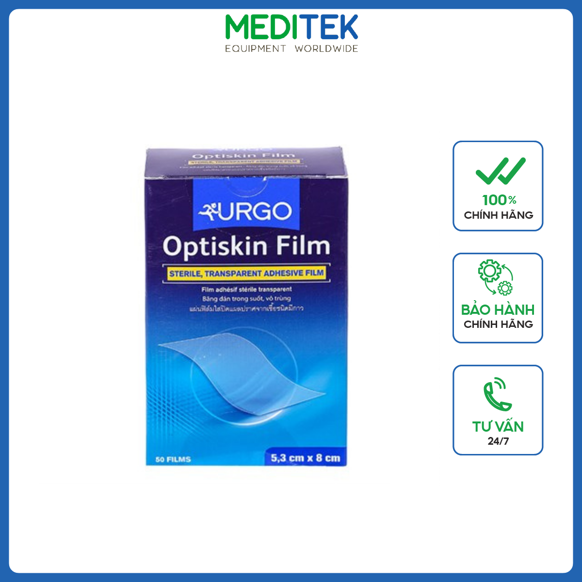 Băng vô trùng không thấm nước Optiskin Film 5.3cm x 8cm hộp 50 miếng, đạt tiêu chuẩn y tế