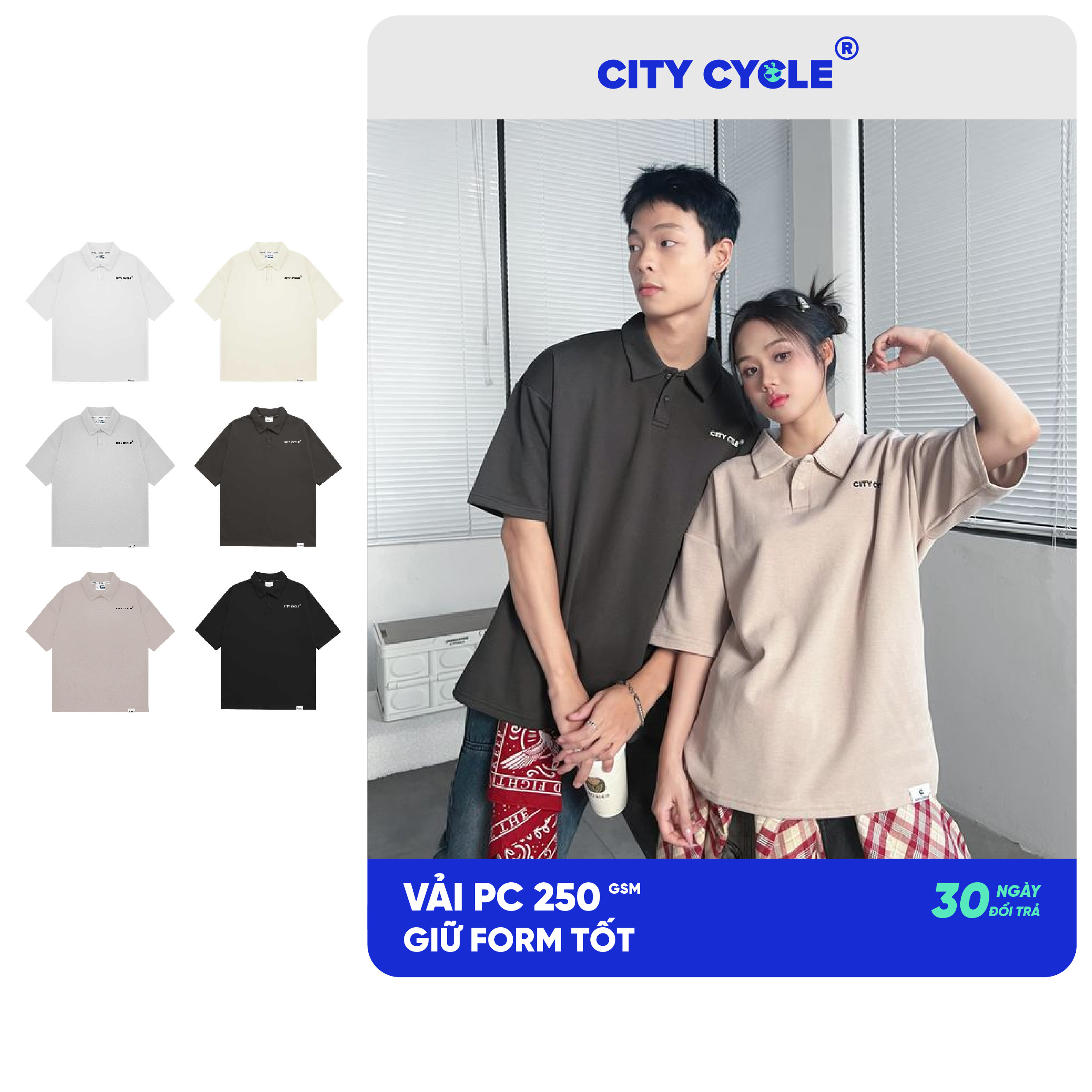 Áo thun polo nam nữ phông có cổ trẻ trung boxy Local Brand Chính Hãng City Cycle Áo Polo Oversize La