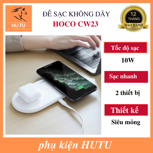 [CHÍNH HÃNG] Đế sạc không dây 2in1 10W HOCO CW23.Đế sạc không dây cho iphone,samsung,airpods