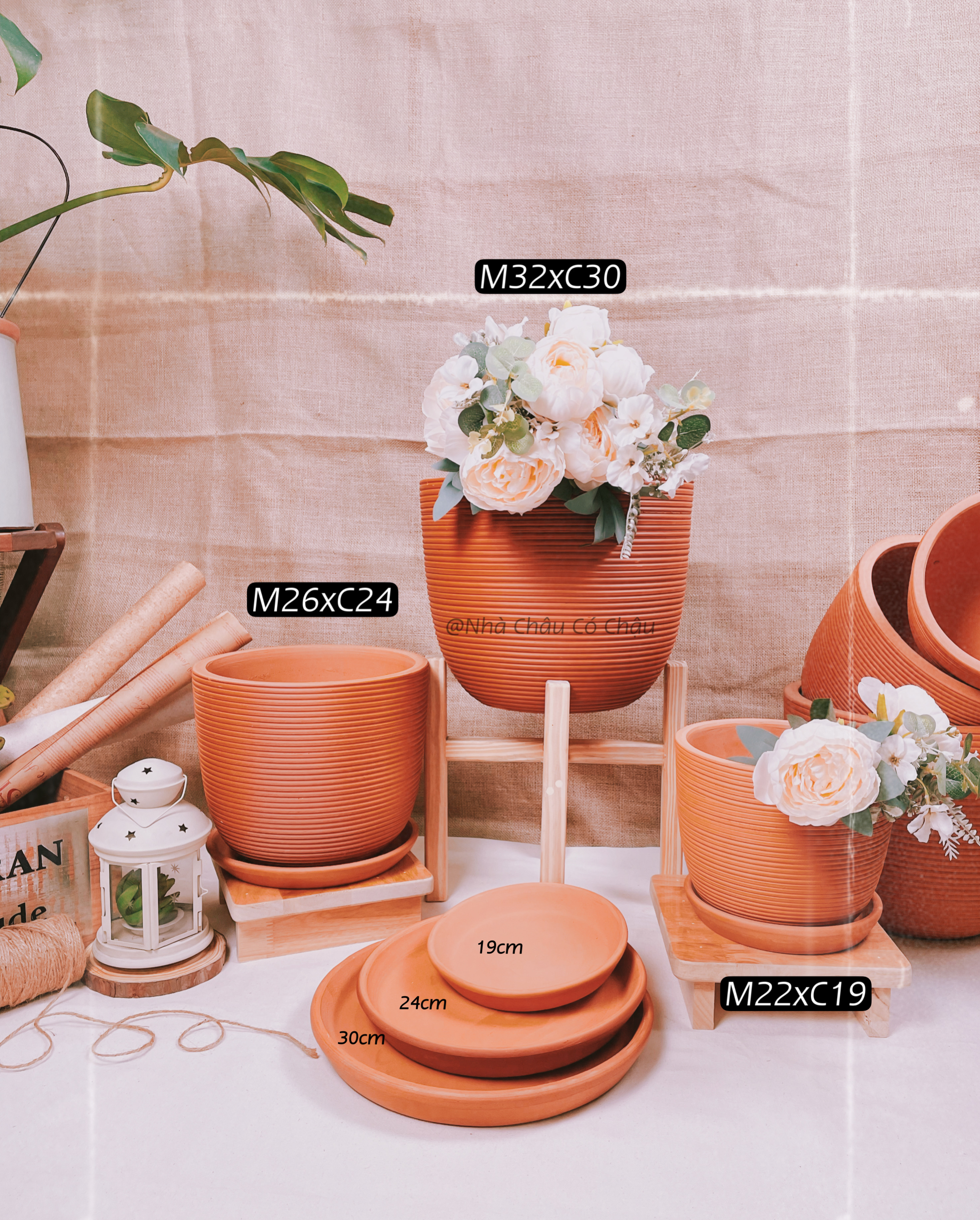 Nhà Châu Có Chậu Decor - Chậu đất nung cắt chỉ tròn lùn