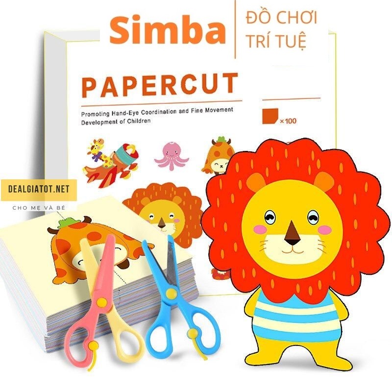 Cắt giấy thủ công sáng tạo 100 Hình đồ chơi Simba kèm 2 kéo an toàn giúp bé luyện cắt giấy