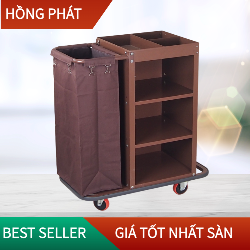Xe đẩy dọn phòng khách sạn nhà nghỉ 1 túi vải bánh xe xoay 360 độ không tiếng ồn/VHP-JZG-F186/Room Service Trolley