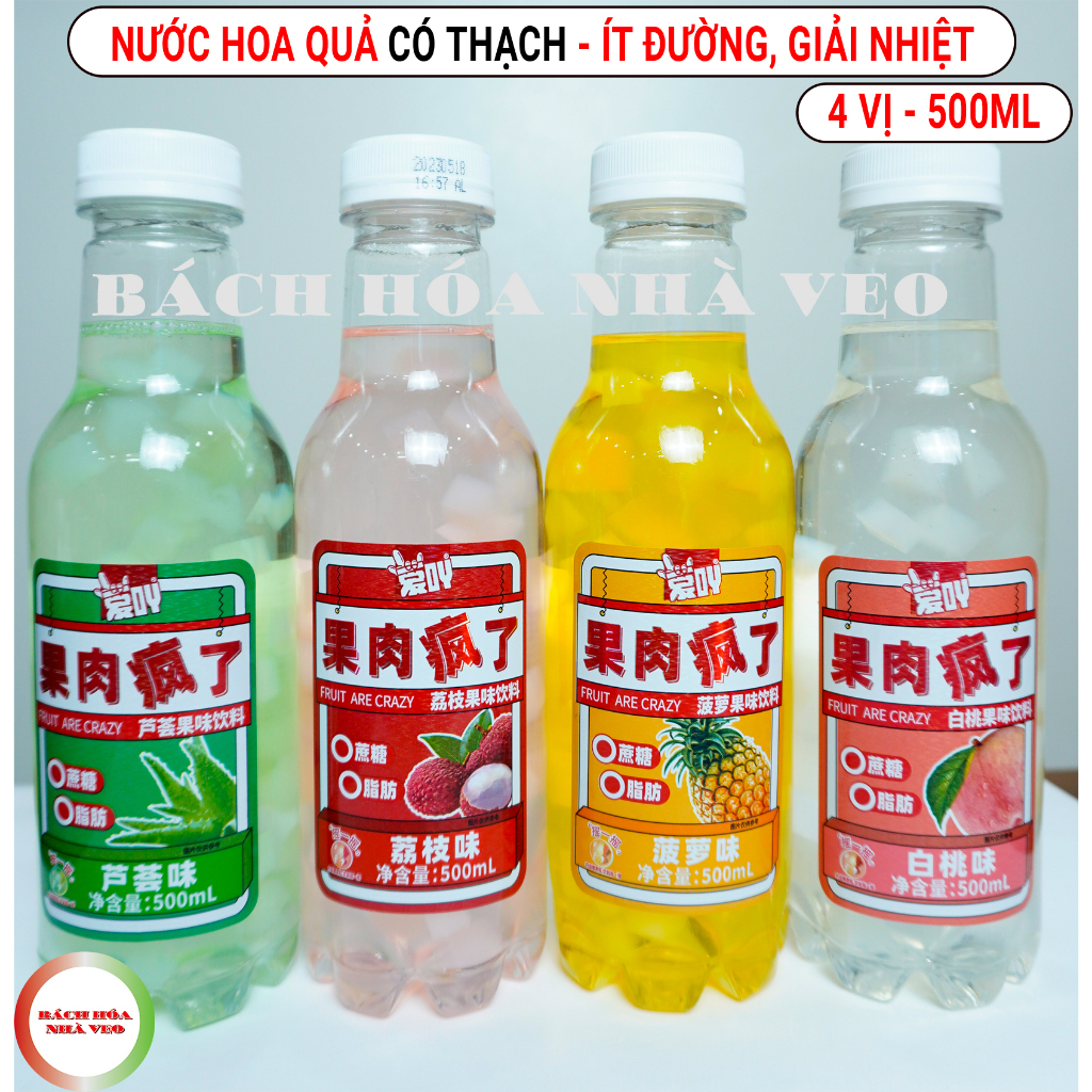 Nước hoa quả đài loan các vị, - có thạch, - chai 500ml, ít đường, dễ uống