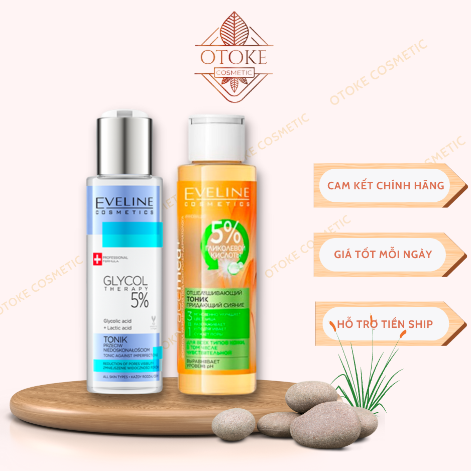 Toner Nước hoa hồng Eveline 5% Glycolic Acid tẩy da chết, ngừa mụn, mờ thâm 110ml