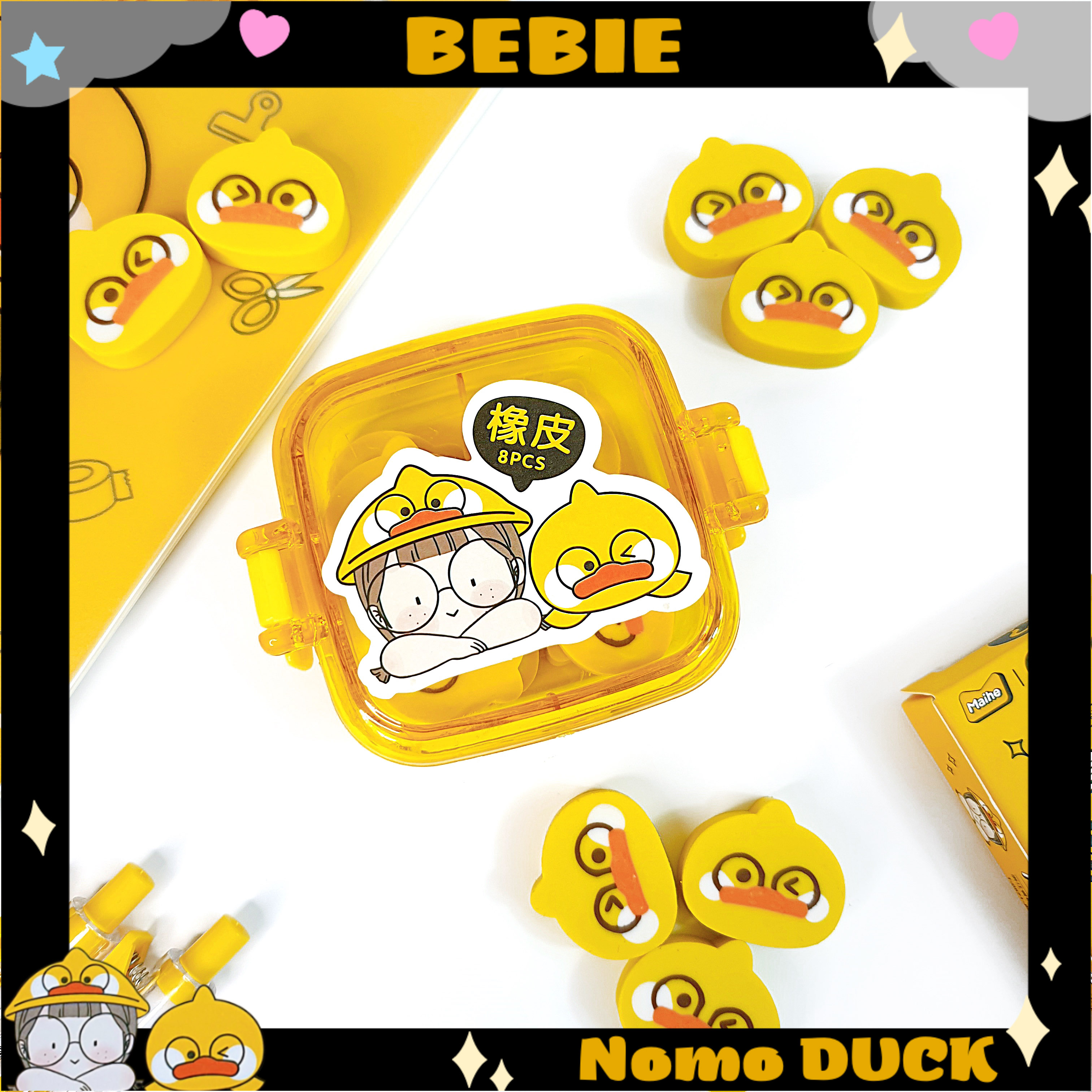 Set hộp 8 tẩy bút chì học sinh xinh xắn, Gôm bút chì Nomo Duck BeBie Shop - BP509