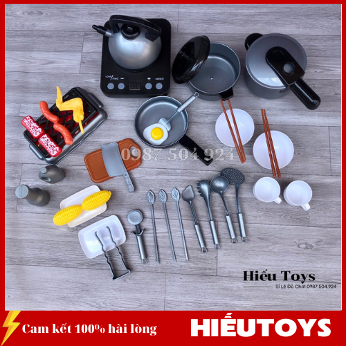 ( Ảnh Thật ) Đồ Chơi Tập Làm Đầu Bếp Bộ Nấu Ăn 36 Chi Tiết Tặng Kèm Pin Cho Bé