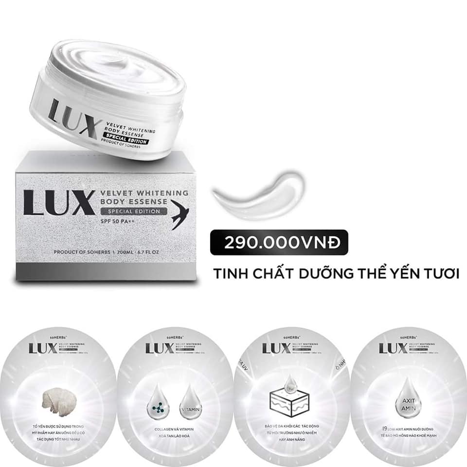 [hàng chính hãng Date 2027] KEM BODY LUX DƯỠNG TRẮNG DA TINH CHẤT YẾN LUX soHERs 200ML